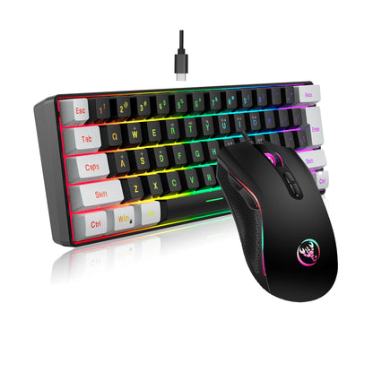 New 60% Wired White Black Keyboard RGB Gaming with Mouse