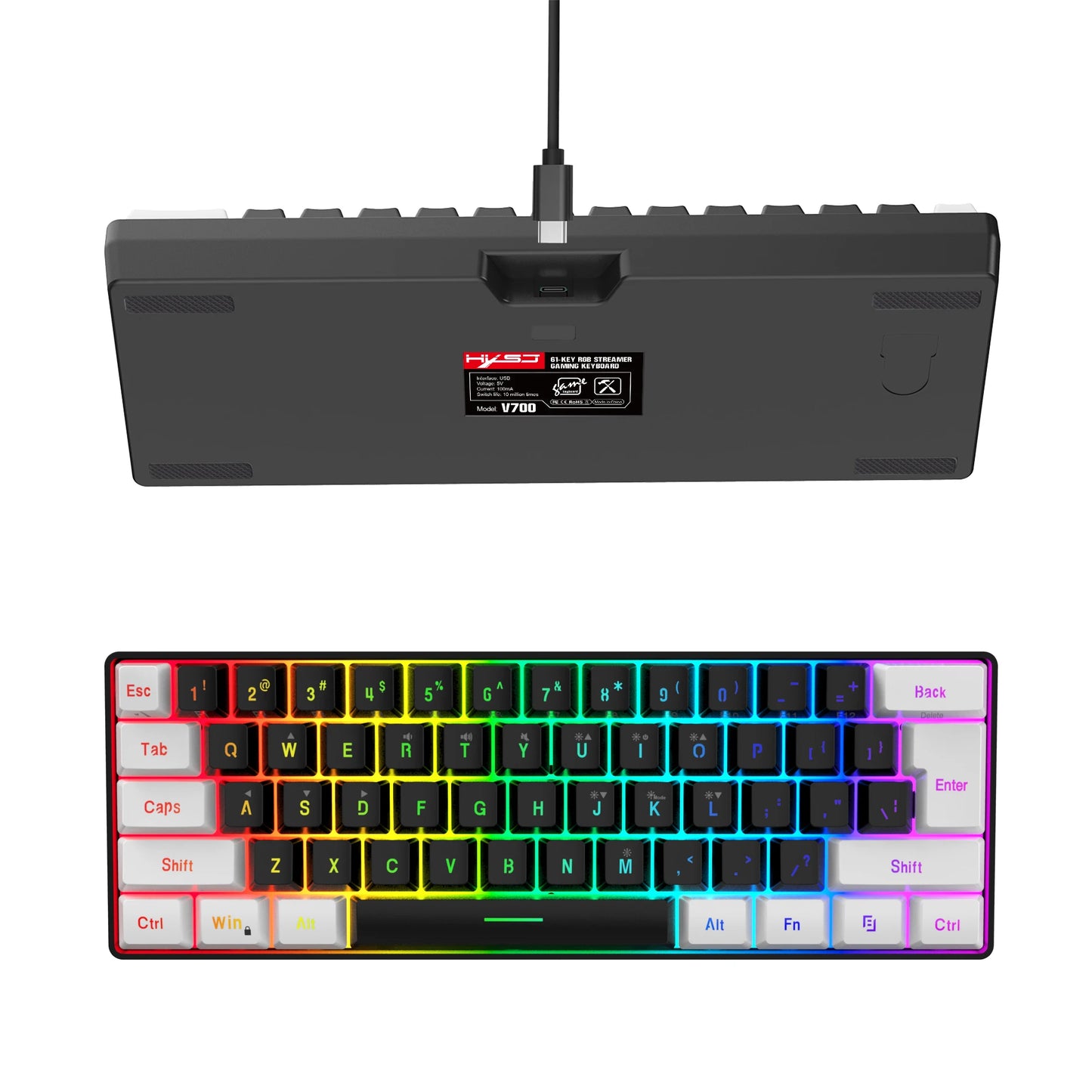 New 60% Wired White Black Keyboard RGB Gaming with Mouse