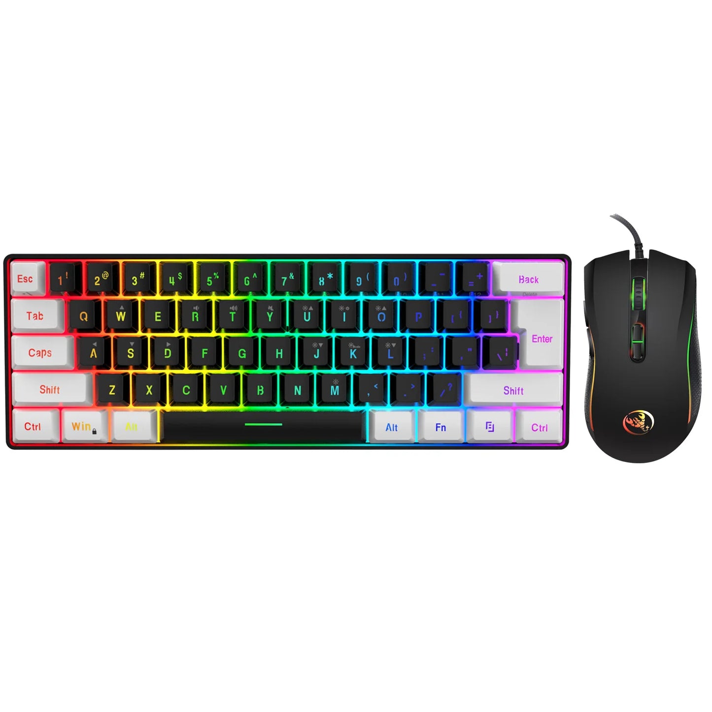 New 60% Wired White Black Keyboard RGB Gaming with Mouse