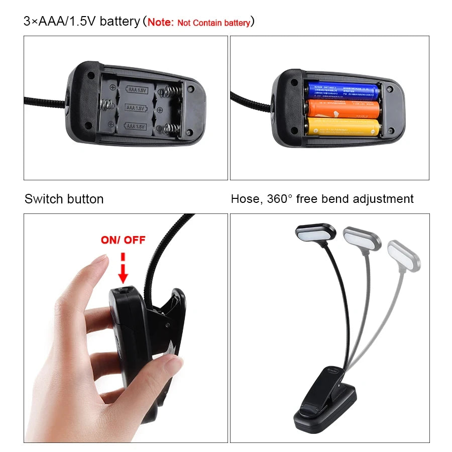 Mini LED Book Lamp Battery Powered Flexible